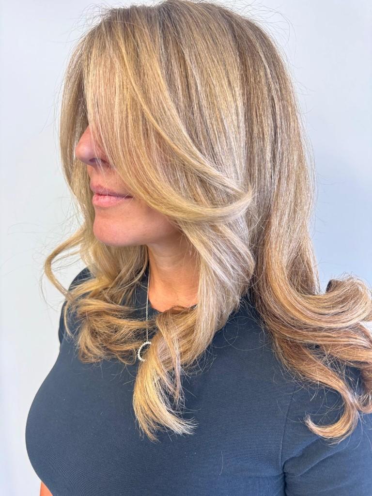 Soft blonde waves with dimensional colour